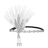 Maxbell Fascinator Headband Hair Chain Wedding Headdress Photo Props Costume Ball Argent White