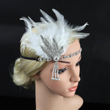 Maxbell Fascinator Headband Hair Chain Wedding Headdress Photo Props Costume Ball Argent White