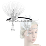 Maxbell Fascinator Headband Hair Chain Wedding Headdress Photo Props Costume Ball Argent White