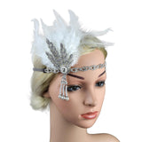 Maxbell Fascinator Headband Hair Chain Wedding Headdress Photo Props Costume Ball Argent White
