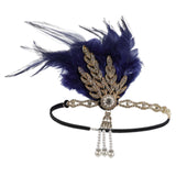 Maxbell Fascinator Headband Hair Chain Wedding Headdress Photo Props Costume Ball Aureate Dark Blue