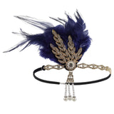 Maxbell Fascinator Headband Hair Chain Wedding Headdress Photo Props Costume Ball Aureate Dark Blue