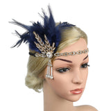 Maxbell Fascinator Headband Hair Chain Wedding Headdress Photo Props Costume Ball Aureate Dark Blue