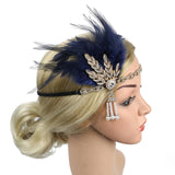 Maxbell Fascinator Headband Hair Chain Wedding Headdress Photo Props Costume Ball Aureate Dark Blue