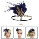Maxbell Fascinator Headband Hair Chain Wedding Headdress Photo Props Costume Ball Aureate Dark Blue