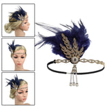 Maxbell Fascinator Headband Hair Chain Wedding Headdress Photo Props Costume Ball Aureate Dark Blue