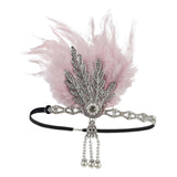 Maxbell Fascinator Headband Hair Chain Wedding Headdress Photo Props Costume Ball Argent Pink