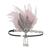 Maxbell Fascinator Headband Hair Chain Wedding Headdress Photo Props Costume Ball Argent Pink