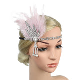 Maxbell Fascinator Headband Hair Chain Wedding Headdress Photo Props Costume Ball Argent Pink
