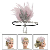 Maxbell Fascinator Headband Hair Chain Wedding Headdress Photo Props Costume Ball Argent Pink
