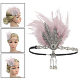 Maxbell Fascinator Headband Hair Chain Wedding Headdress Photo Props Costume Ball Argent Pink