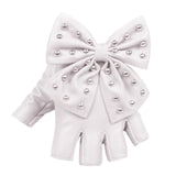 Maxbell Women PU Leather Fingerless Gloves Punk Rivets Gloves for Cosplay Dancing White