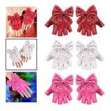 Maxbell Women PU Leather Fingerless Gloves Punk Rivets Gloves for Cosplay Dancing White