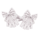 Maxbell Women PU Leather Fingerless Gloves Punk Rivets Gloves for Cosplay Dancing White
