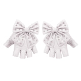 Maxbell Women PU Leather Fingerless Gloves Punk Rivets Gloves for Cosplay Dancing White