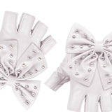 Maxbell Women PU Leather Fingerless Gloves Punk Rivets Gloves for Cosplay Dancing White