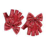 Maxbell Women PU Leather Fingerless Gloves Punk Rivets Gloves for Cosplay Dancing Red
