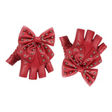 Maxbell Women PU Leather Fingerless Gloves Punk Rivets Gloves for Cosplay Dancing Red