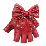Maxbell Women PU Leather Fingerless Gloves Punk Rivets Gloves for Cosplay Dancing Red