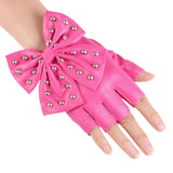 Maxbell Women PU Leather Fingerless Gloves Punk Rivets Gloves for Cosplay Dancing Pink