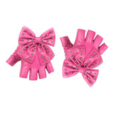 Maxbell Women PU Leather Fingerless Gloves Punk Rivets Gloves for Cosplay Dancing Pink