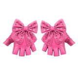 Maxbell Women PU Leather Fingerless Gloves Punk Rivets Gloves for Cosplay Dancing Pink