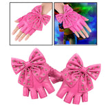 Maxbell Women PU Leather Fingerless Gloves Punk Rivets Gloves for Cosplay Dancing Pink