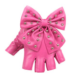 Maxbell Women PU Leather Fingerless Gloves Punk Rivets Gloves for Cosplay Dancing Pink