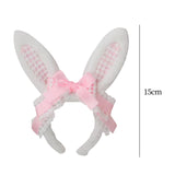 Maxbell Plush Bunny Ears Headband with Bowknot for Halloween Party Adults Pink