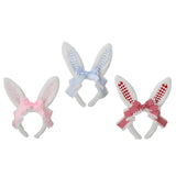 Maxbell Plush Bunny Ears Headband with Bowknot for Halloween Party Adults Pink