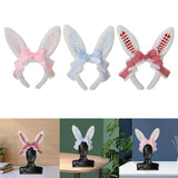 Maxbell Plush Bunny Ears Headband with Bowknot for Halloween Party Adults Pink