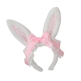 Maxbell Plush Bunny Ears Headband with Bowknot for Halloween Party Adults Pink