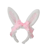 Maxbell Plush Bunny Ears Headband with Bowknot for Halloween Party Adults Pink