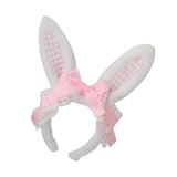 Maxbell Plush Bunny Ears Headband with Bowknot for Halloween Party Adults Pink