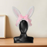 Maxbell Plush Bunny Ears Headband with Bowknot for Halloween Party Adults Pink