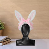 Maxbell Plush Bunny Ears Headband with Bowknot for Halloween Party Adults Pink