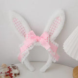 Maxbell Plush Bunny Ears Headband with Bowknot for Halloween Party Adults Pink