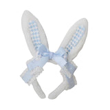 Maxbell Plush Bunny Ears Headband with Bowknot for Halloween Party Adults Blue