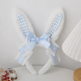 Maxbell Plush Bunny Ears Headband with Bowknot for Halloween Party Adults Blue