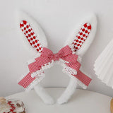 Maxbell Plush Bunny Ears Headband with Bowknot for Halloween Party Adults Red