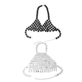 Maxbell Shiny Sequin Crop Tops Halter Tops Clothes Bralette Stage Performance Beach Length 90cm to 105cm Black