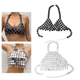 Maxbell Shiny Sequin Crop Tops Halter Tops Clothes Bralette Stage Performance Beach Length 90cm to 105cm Black