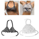 Maxbell Shiny Sequin Crop Tops Halter Tops Clothes Bralette Stage Performance Beach Length 90cm to 105cm Black