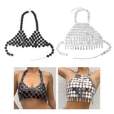 Maxbell Shiny Sequin Crop Tops Halter Tops Clothes Bralette Stage Performance Beach Length 90cm to 105cm Black