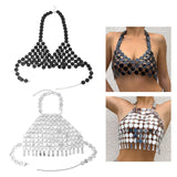Maxbell Shiny Sequin Crop Tops Halter Tops Clothes Bralette Stage Performance Beach Length 90cm to 105cm Black
