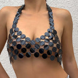 Maxbell Shiny Sequin Crop Tops Halter Tops Clothes Bralette Stage Performance Beach Length 90cm to 105cm Black