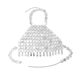 Maxbell Shiny Sequin Crop Tops Halter Tops Clothes Bralette Stage Performance Beach Length 83cm to 108cm White