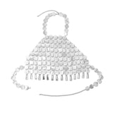 Maxbell Shiny Sequin Crop Tops Halter Tops Clothes Bralette Stage Performance Beach Length 83cm to 108cm White
