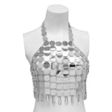 Maxbell Shiny Sequin Crop Tops Halter Tops Clothes Bralette Stage Performance Beach Length 83cm to 108cm White