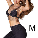 Maxbell Mesh Crop Sleeveless Hollow Out for Festival Rave Dance Summer Black Round Neck
